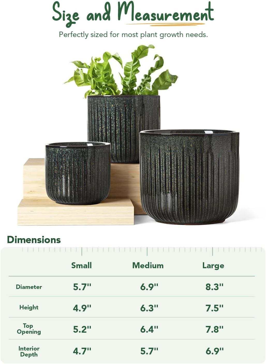 LE TAUCI Ceramic Pots for Plants, 8.3/7/6 Inch Indoor Planters with Drainage Holes & Mesh, Modern Glossy Glaze Cylinder
