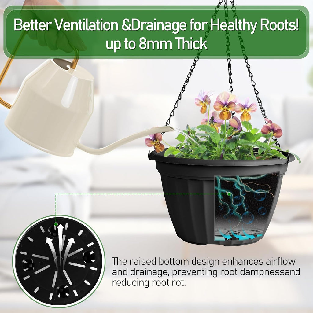 FGstyle Hanging Planters 10 Inch 4 Pack,Hanging Baskets for Plants Outdoor | Self Watering Plastic Hanging Flower Pots