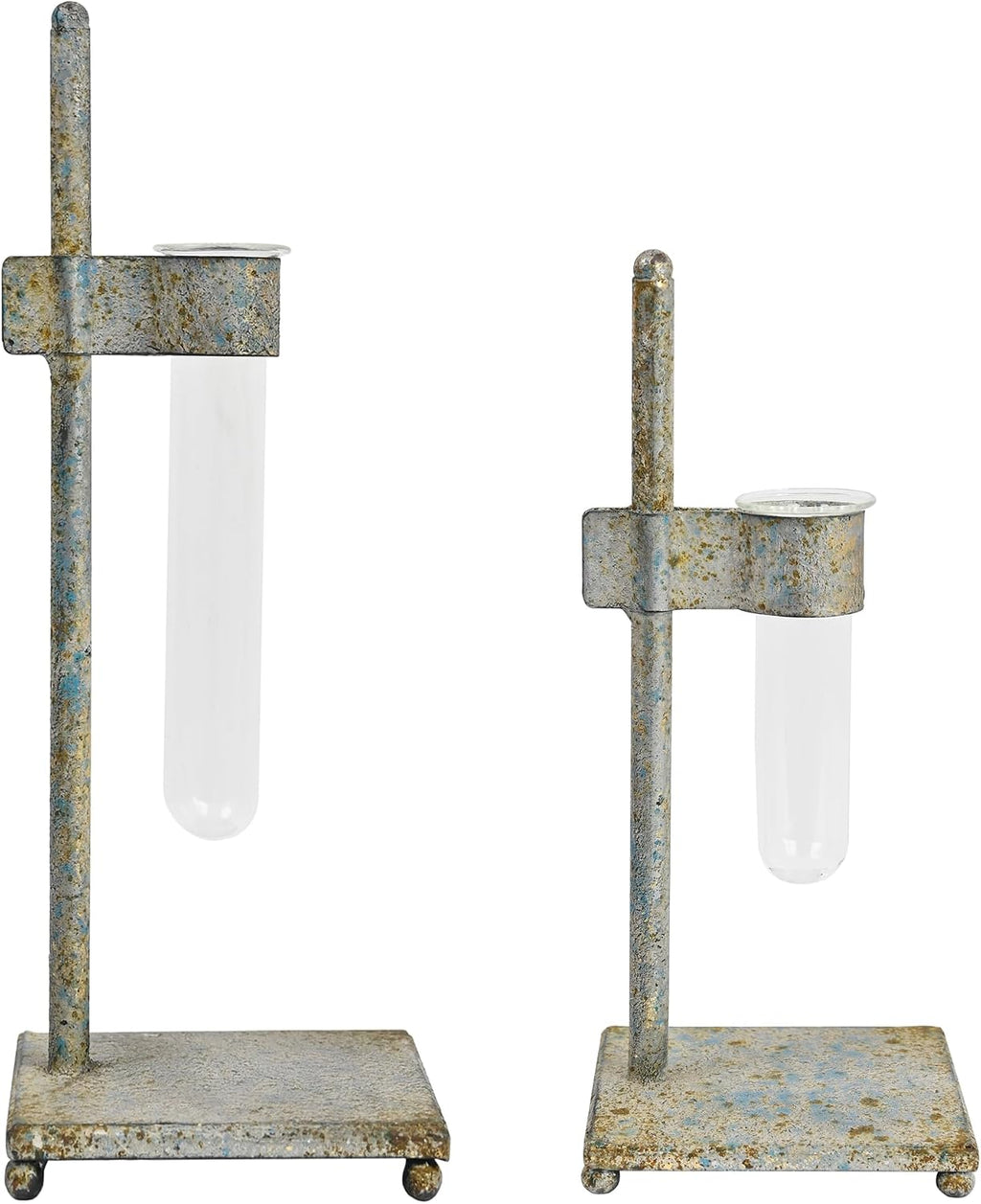 Retro Test Tube Vase Set of 2, Rustic Metal Plant Propagation Station with Clear Glass Tubes, Hydroponic Planter for