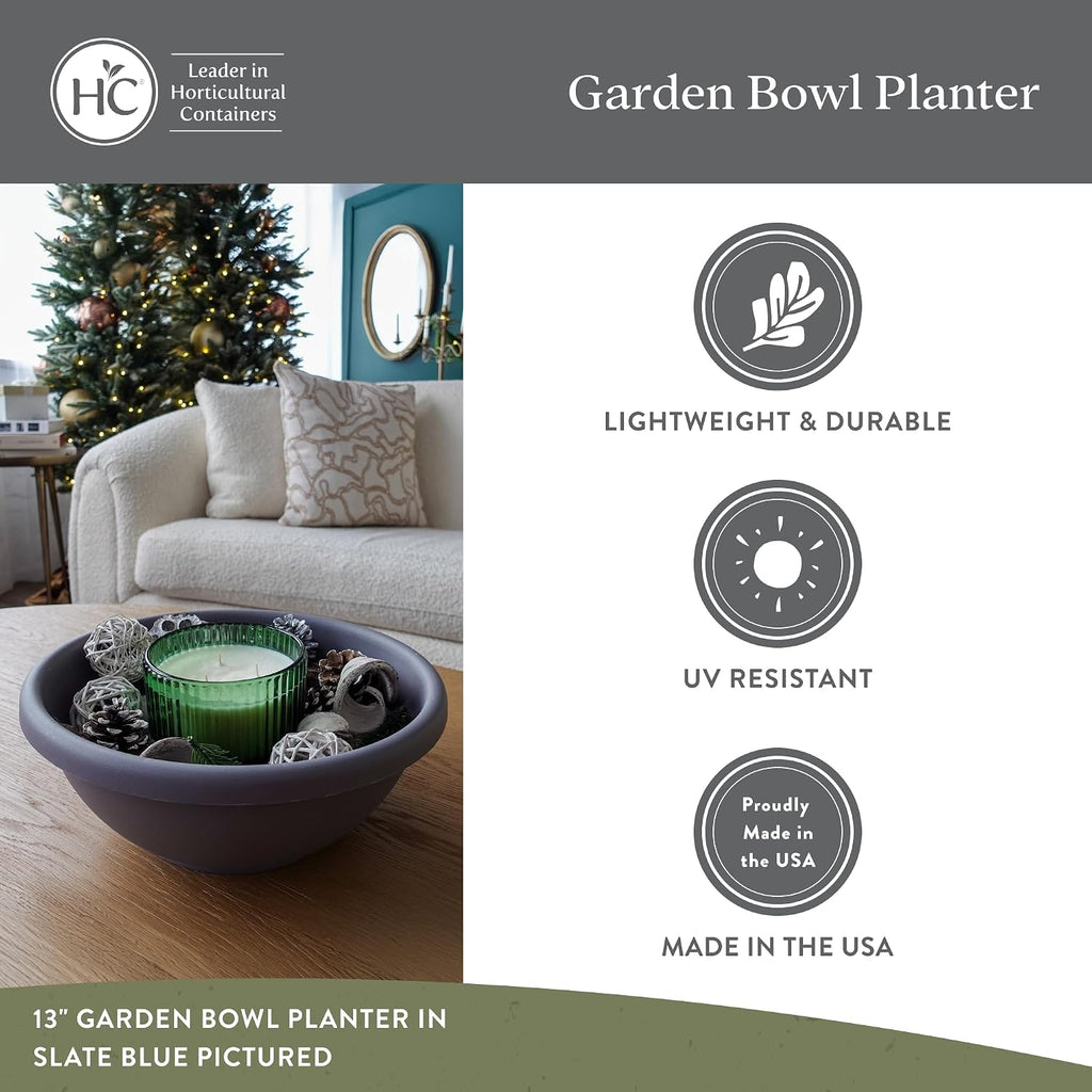 The HC Companies Shallow Planter with Drainage - Contemporary Garden Bowl Planter for Flowers, Herbs & More - Round