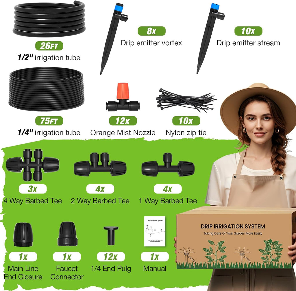 MIXC Greenhouse Micro Drip Irrigation Kit Automatic Irrigation System Patio Misting Plant Watering System with 1/4 inch