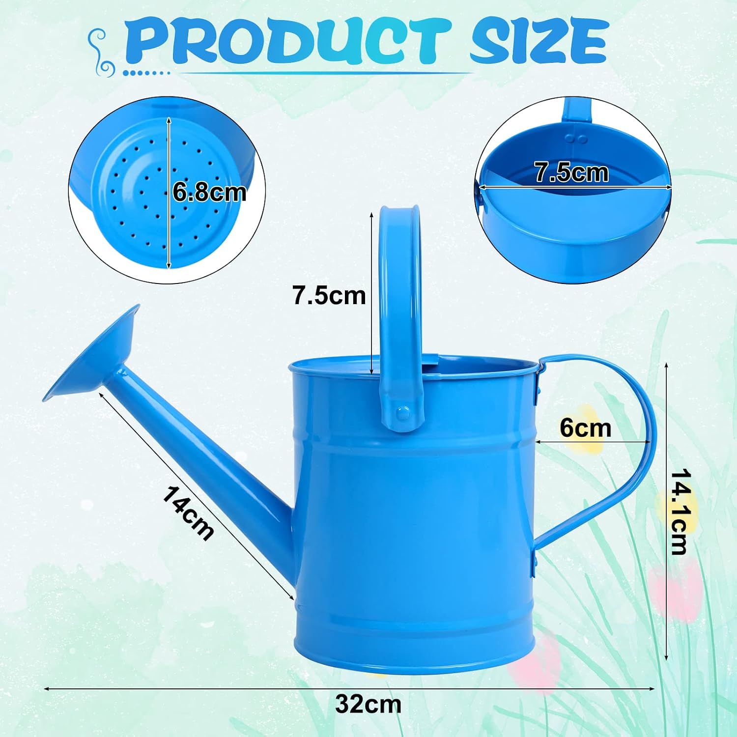 Blue Metal Watering Can, 1.5L for Kids Comfort Handle | Small Toddler Watering Can for Children,Ideal for Outdoor Home