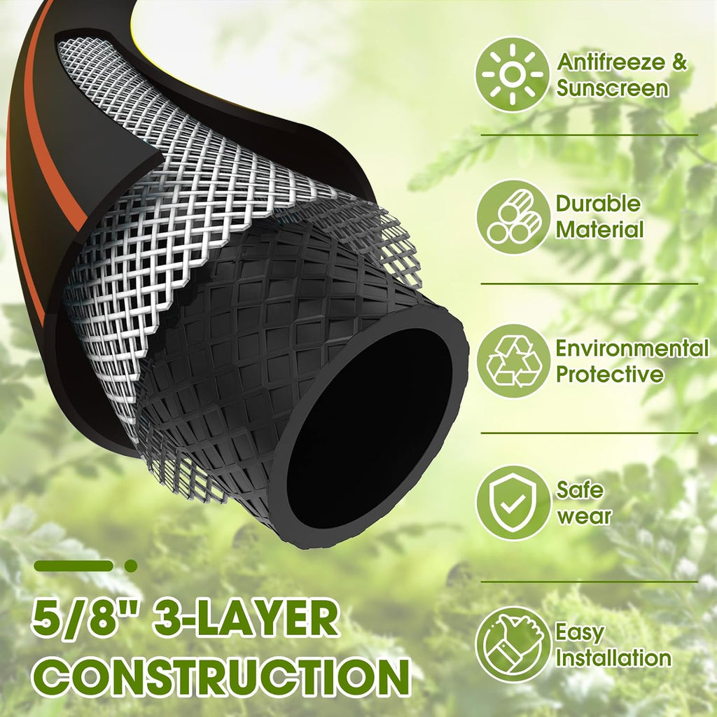 Heavy Duty Garden Hose – 5/8 Inch Flexible, Lightweight Hybrid Hose with 600 PSI Burst Pressure, Swivel Handle, and