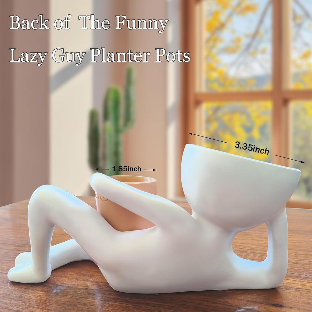 Lazy Guy Funny Plant Pots, Cute Smily Face Planter Pot with Drainage Hole | Goofy Garden Planter, Unique Cactus Plant