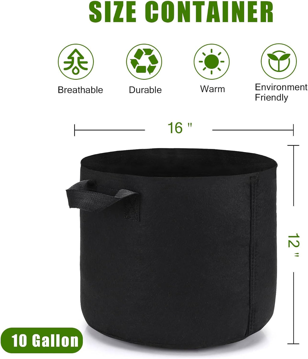 12-Pack 10 Gallon Plant Grow Bags, Heavy Duty Aeration Fabric Pots with Handles for Garden and Planting