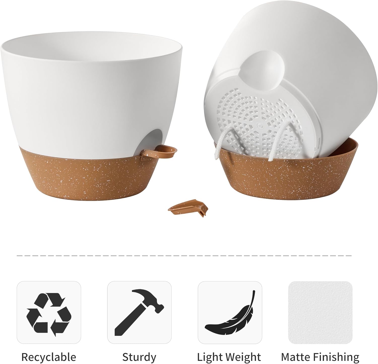 FaithLand 3-Pack Large Planter Pots, 12 10 9 Inch Self Watering Flower Pots for Indoor Outdoor Garden Plants, White