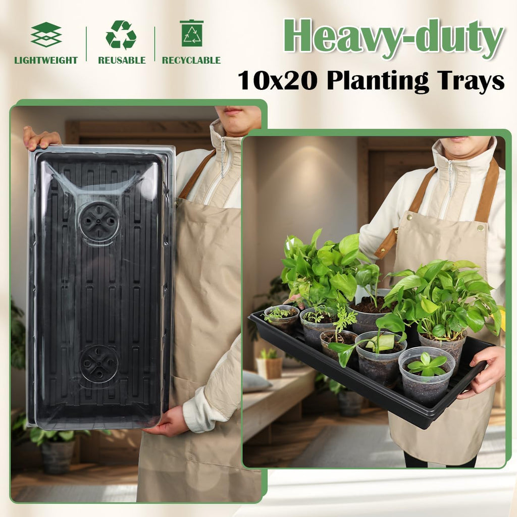 1020 Seed Starting Trays with Tall 7.3" Humidity Dome, No Hole, 5-Pack | Heavy Duty Plant Tray with High Lid for Taller