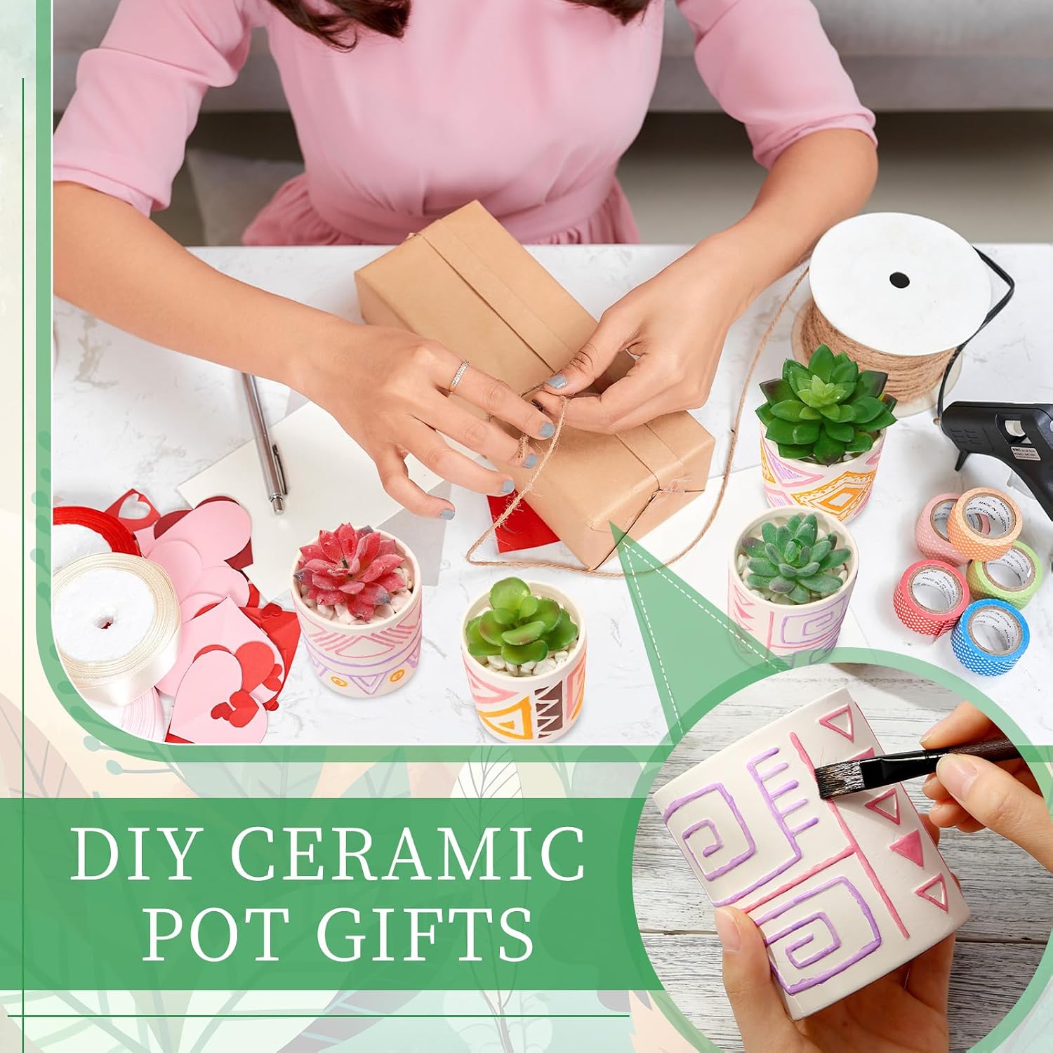 Zubebe 16 Pcs Paint Your Own Flower Ceramic Pots with Drainage Hole, 8 Style Bohemian Unfinished Succulent Pots