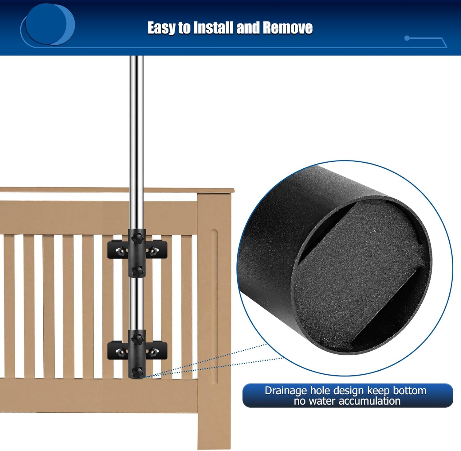 Patio Umbrella Holder for Deck Railing, Adjustable Patio Umbrella Base | Outdoor Umbrella Stand, Umbrella Bracket Clamp