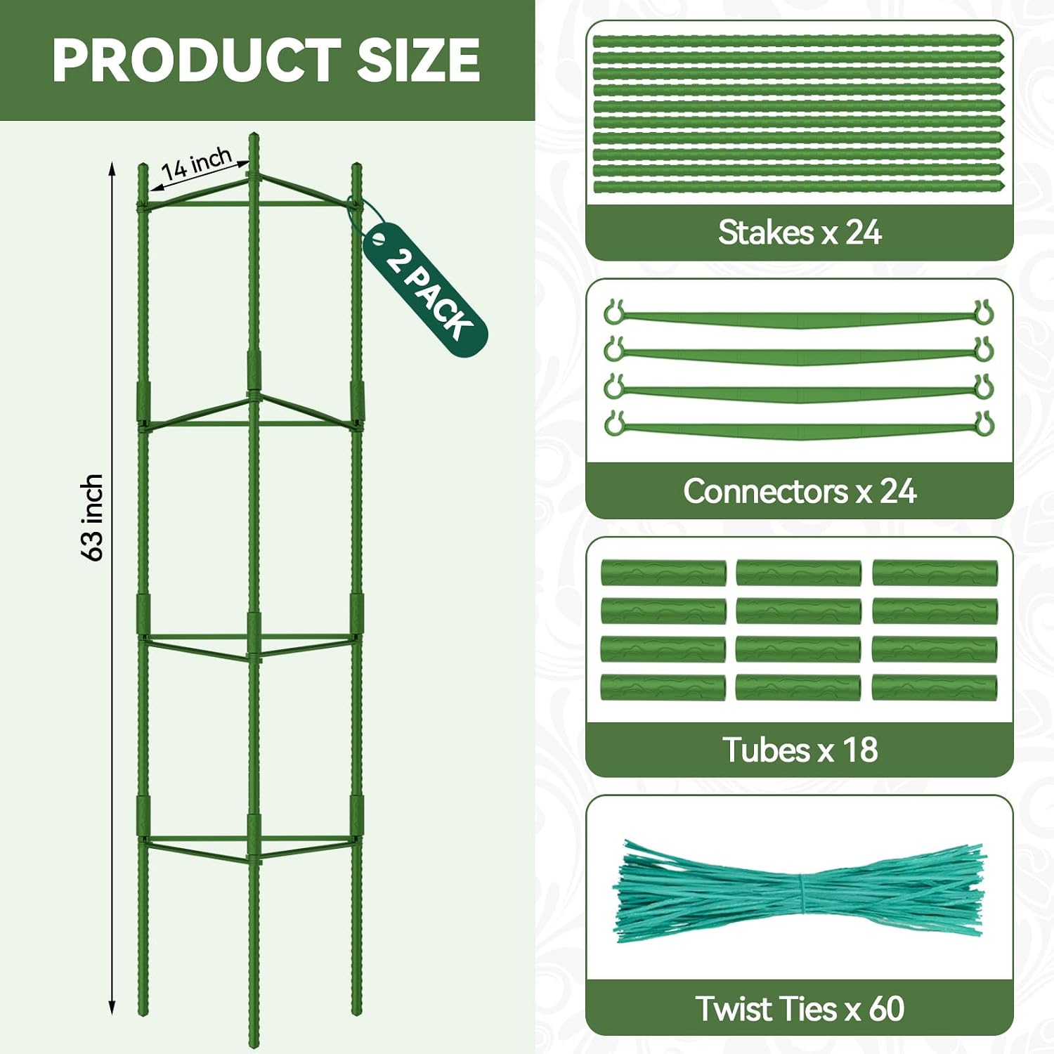 Halatool 2 Pack Tomato Cages for Garden, Up to 63 inch(5.2FT) | Adjustable Tall Garden Stakes Tomato Trellis for Pots