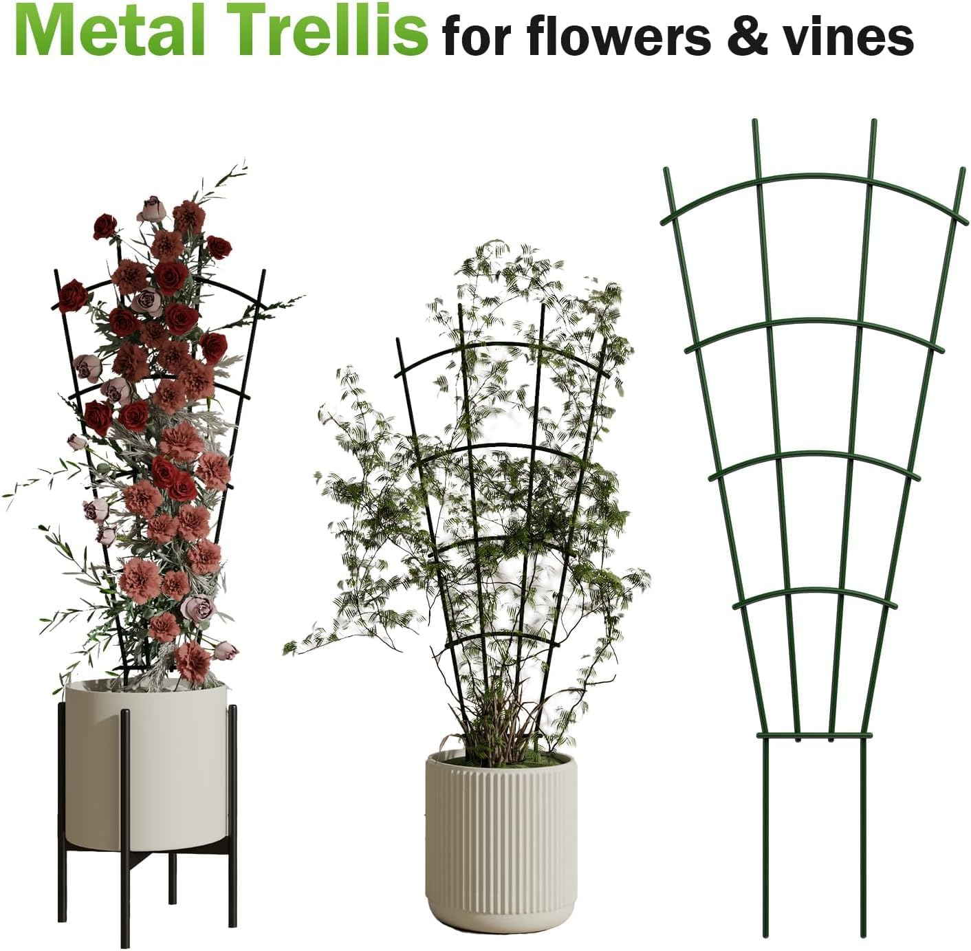 4-Pack Metal Trellis for Potted Plants, 43" Heavy Duty Garden Trellis for Climbing Plants, Rustproof Powder Coated