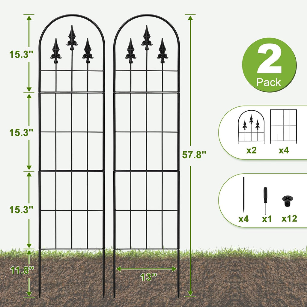 2 Pack 57.8" H x13 W Garden Trellis for Climbing Plants Outdoor, Rustproof Arched Metal Rose Trellis for Outdoor Indoor