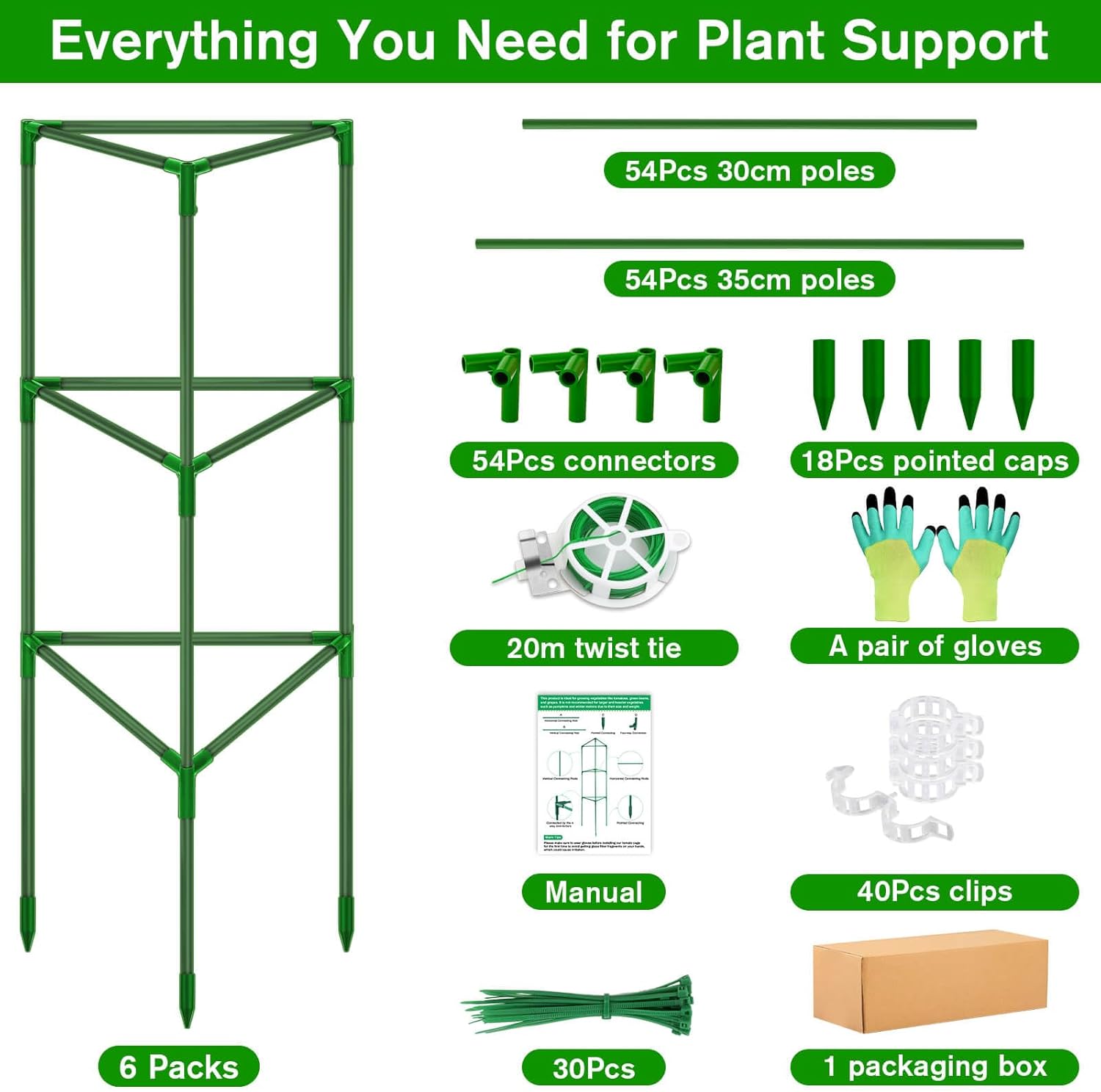 6 Pack Tomato Cages for Garden, Tomato Cage Trellis, Garden Cage Heavy Duty | Tomato Stake Support, Garden Stakes Plant