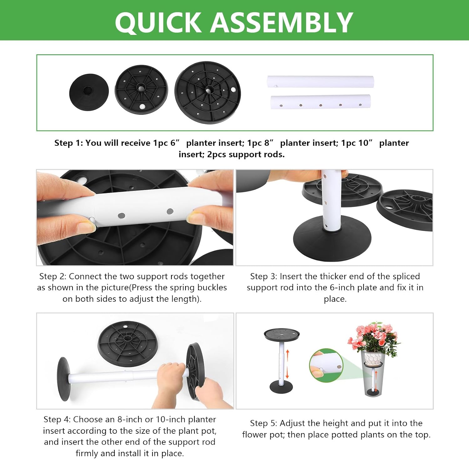 2 Pack Plant Riser Inserts for Large Pots, 8 in/10 in Interchangeable Sturdy Planter Inserts & 11 - 17 in Adjustable