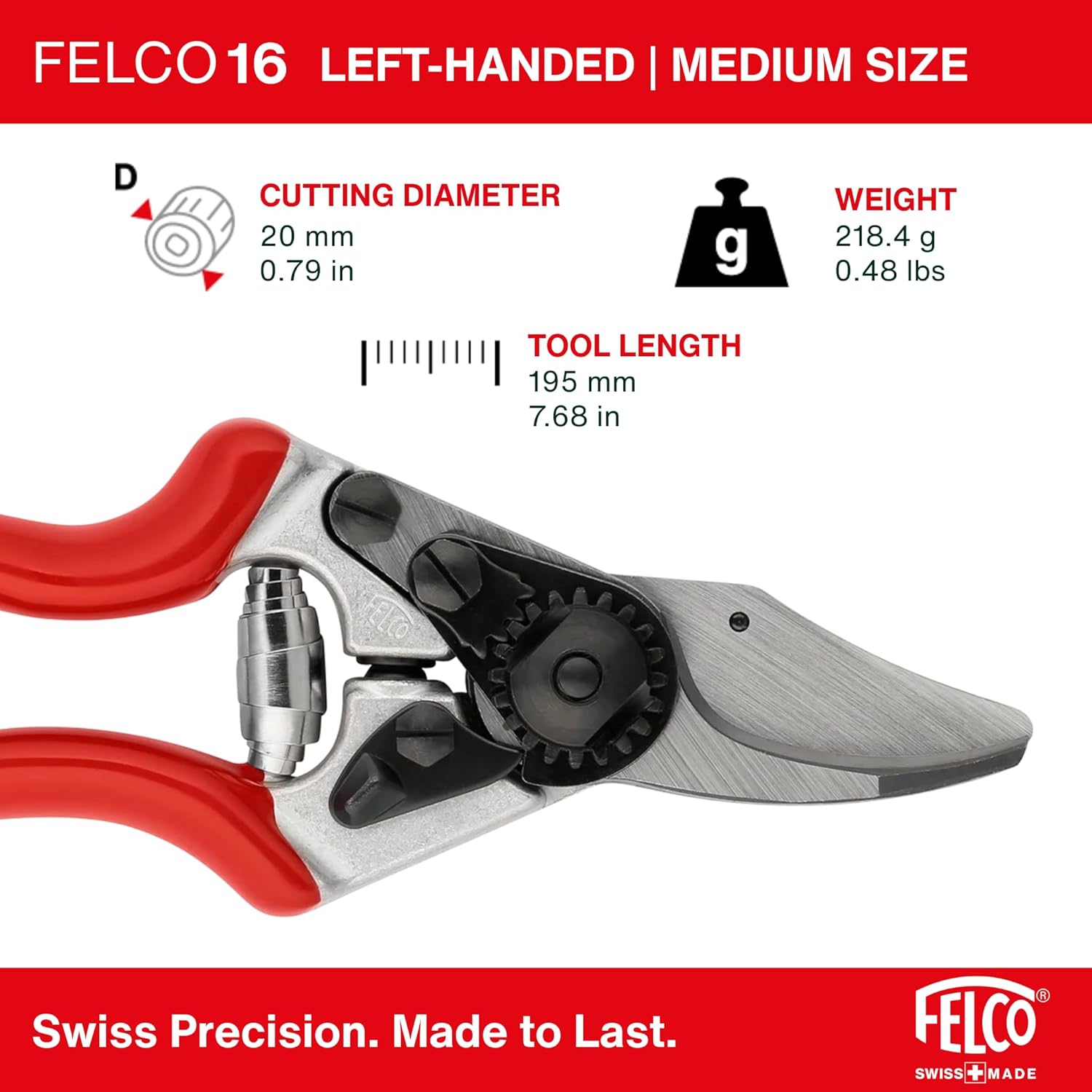 Felco F16 Pruning Shears – 7.7" Garden Clippers for Left-Handed Users with Bypass & Anvil Blades | Hand Pruners for
