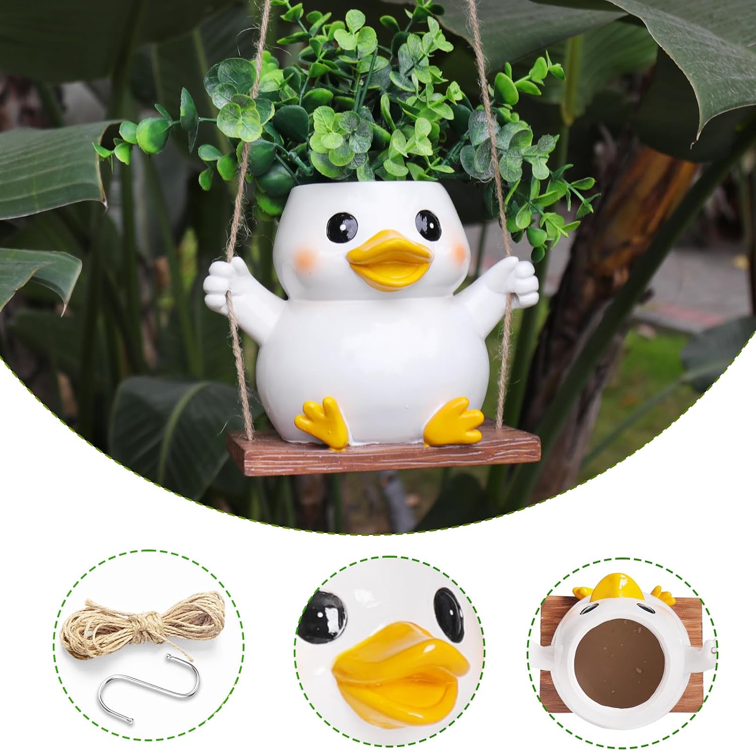 Cute Swing Duck Hanging Planters for Indoor Plants Small Succulent Pots with Drainage Hole Unique Resin Outdoor Plant