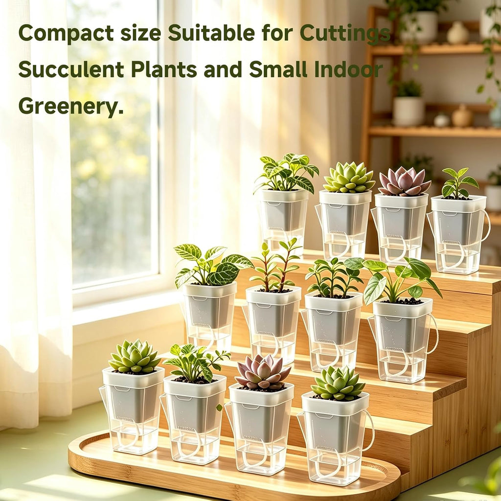 12 Pack 2.5" Self Watering Pots for Indoor Plants,Small Clear Plastic Planters with Water Level Indicator & Drainage