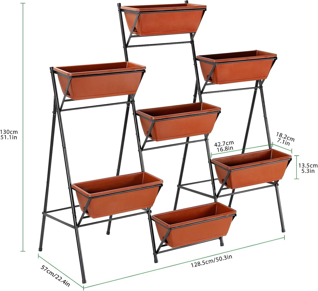 Raised Garden Bed Tiered Vertical Standing Planter Box Outdoor, Red | Metal, 7 Individual Planter Boxes, for