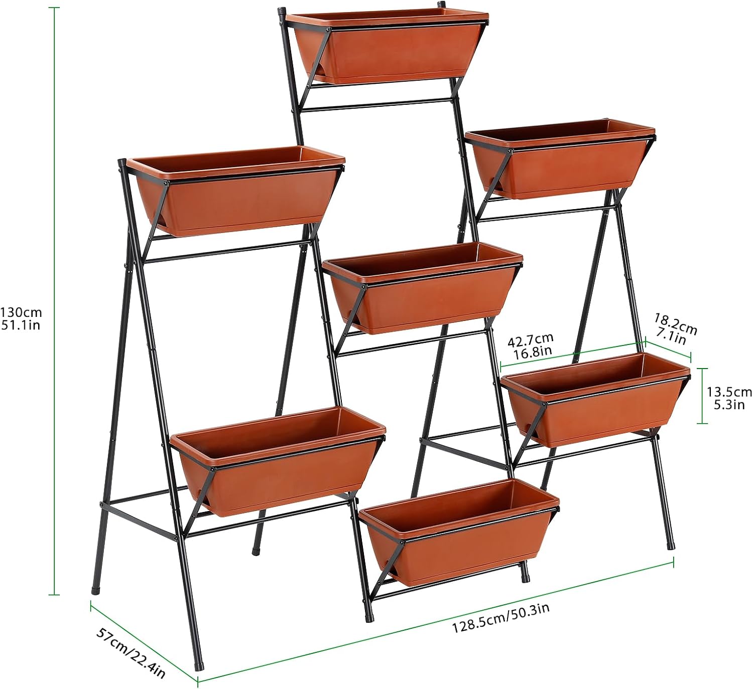 Raised Garden Bed Tiered Vertical Standing Planter Box Outdoor, Red | Metal, 7 Individual Planter Boxes, for
