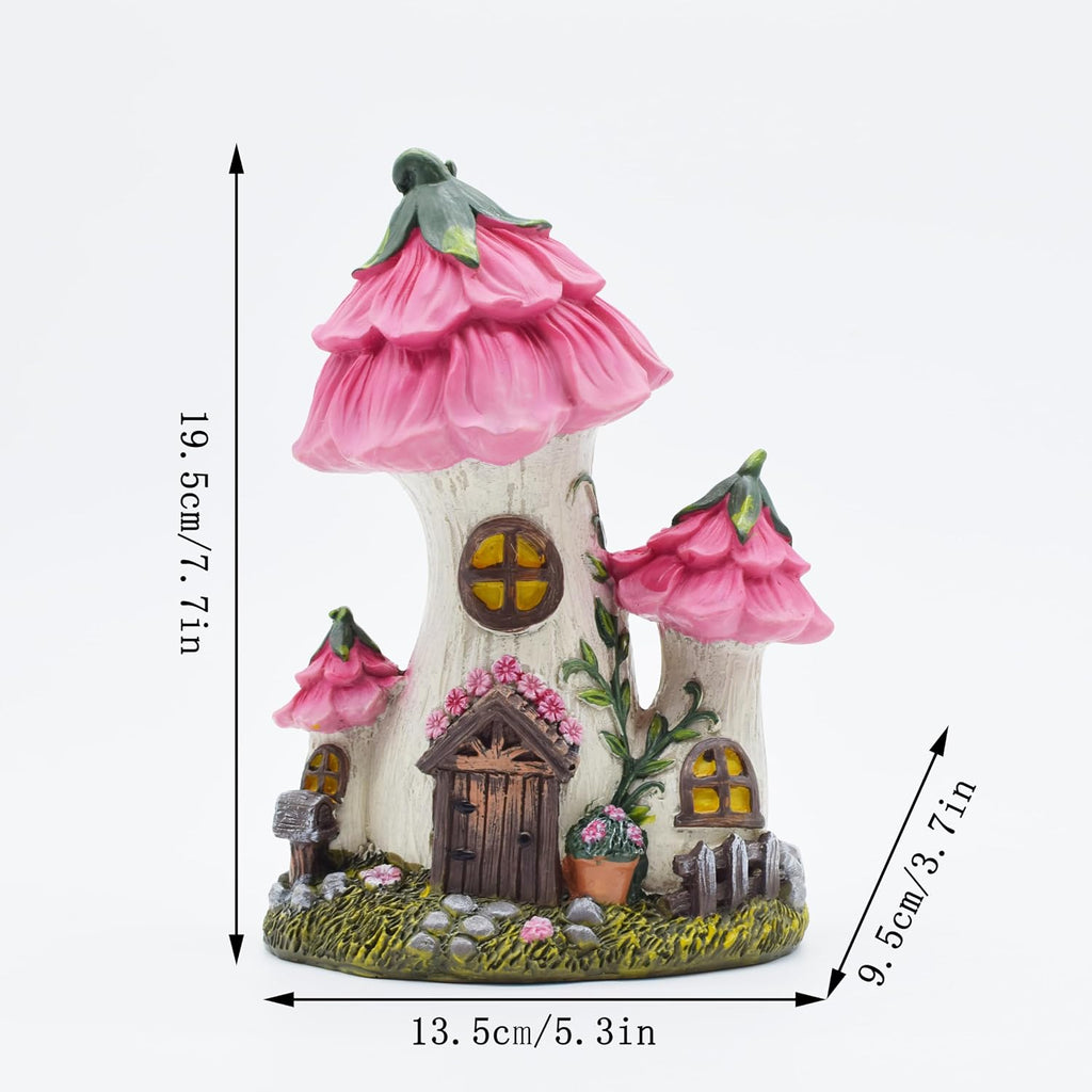 Pink Mushroom House Fairy Garden Statue,7.7 Inches | Resin Whimsical Figurine for Patio, Lawn, Yard, Outdoor & Indoor
