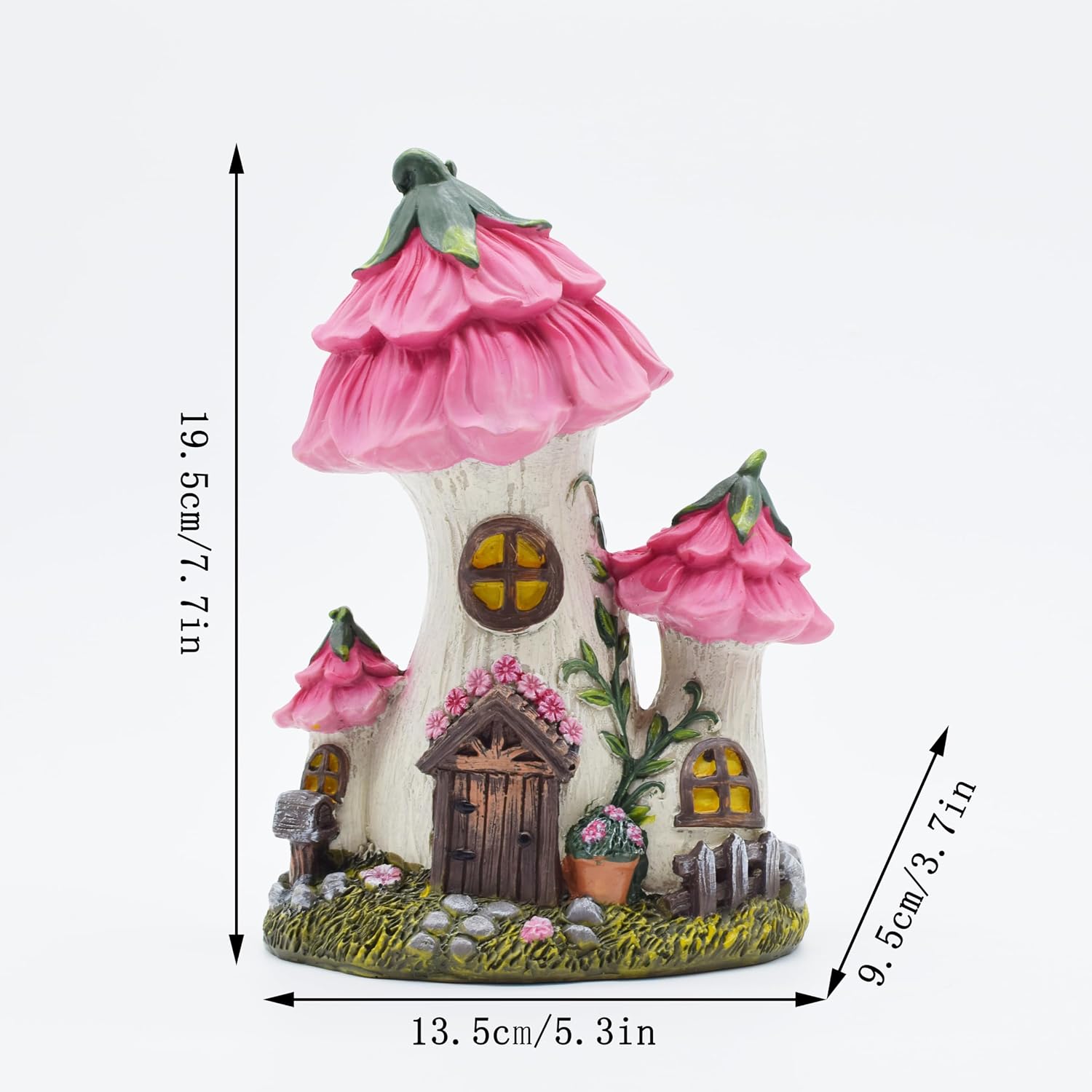 Pink Mushroom House Fairy Garden Statue,7.7 Inches | Resin Whimsical Figurine for Patio, Lawn, Yard, Outdoor & Indoor