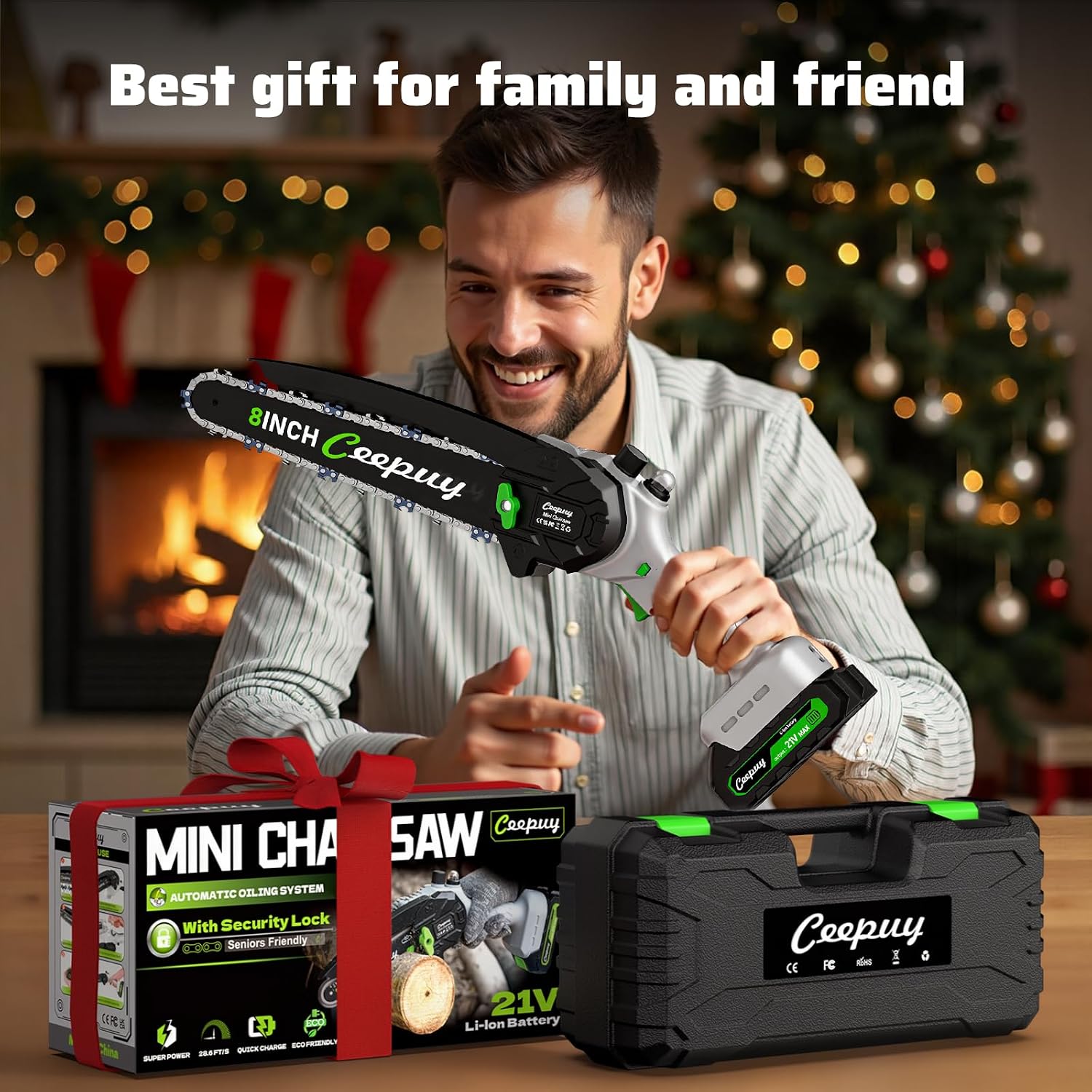 CEEPUY Mini Chainsaw Cordless, 8/6 Inch Portable Electric Chainsaw with Automatic Oiler/Security Lock/Battery Powered