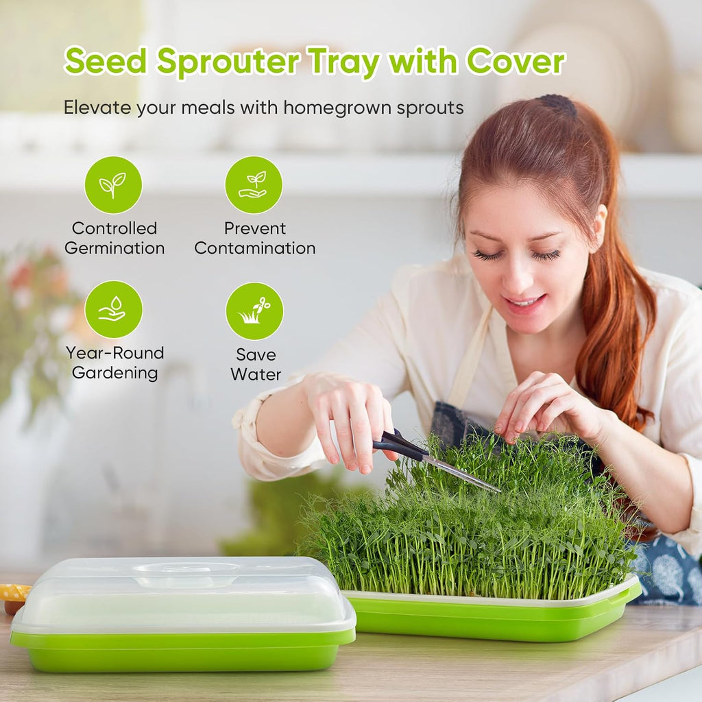 6 Pack Green Seed Sprouter Trays with Lid, Soil-Free Cultivation Germination Tray, Nursery Tray with Planting Paper for