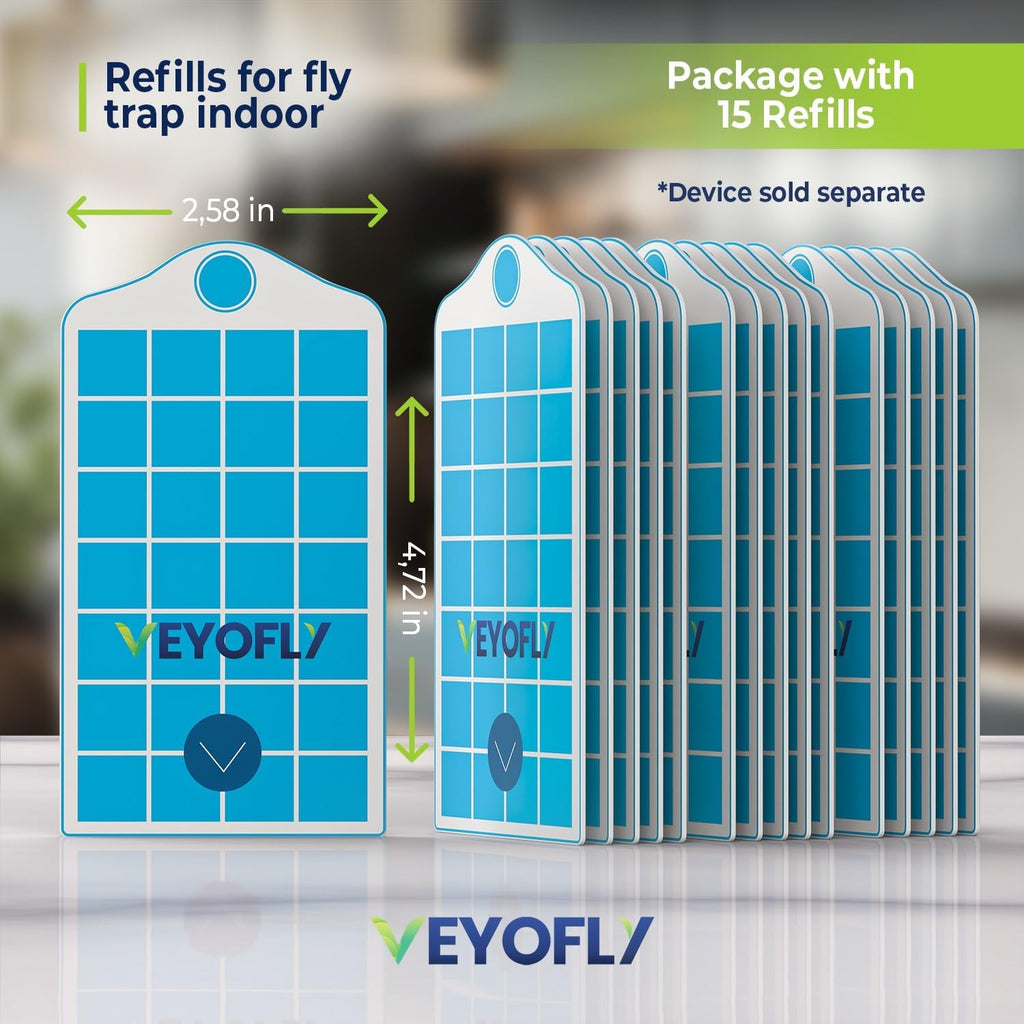 VEYOFLY Official Refill Fruit Fly Traps Indoor, Gnat Trap | 15-Pack | Slide-in refills, fits your trap, strong adhesive