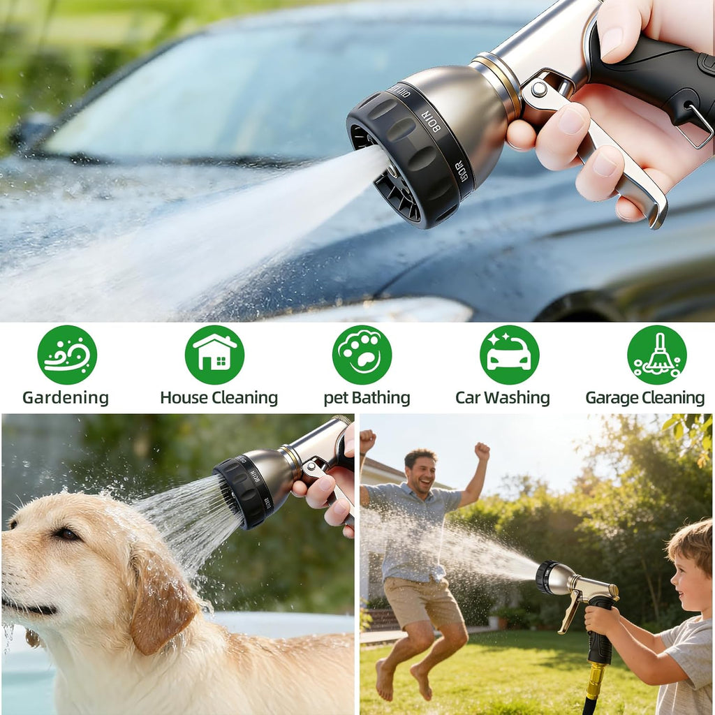 ARXIVE Metal Garden Hose Nozzle, Heavy Duty High Pressure Hand Sprayer | 7 Adjustable Patterns for Watering, Car Wash