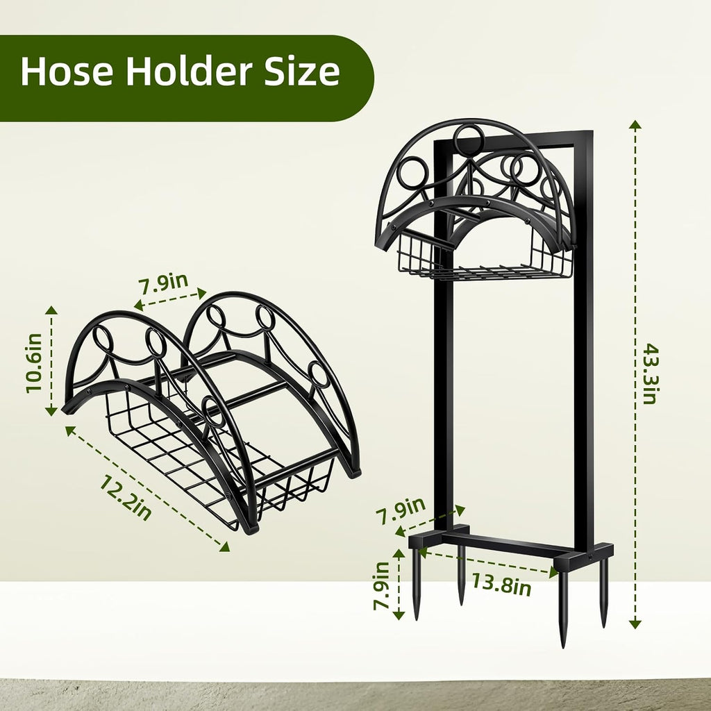 Garden Hose Holder – Detachable Water Hose Holders Stand, Holds 160-Feet Hose, Freestanding Metal Hose Storage Hanger
