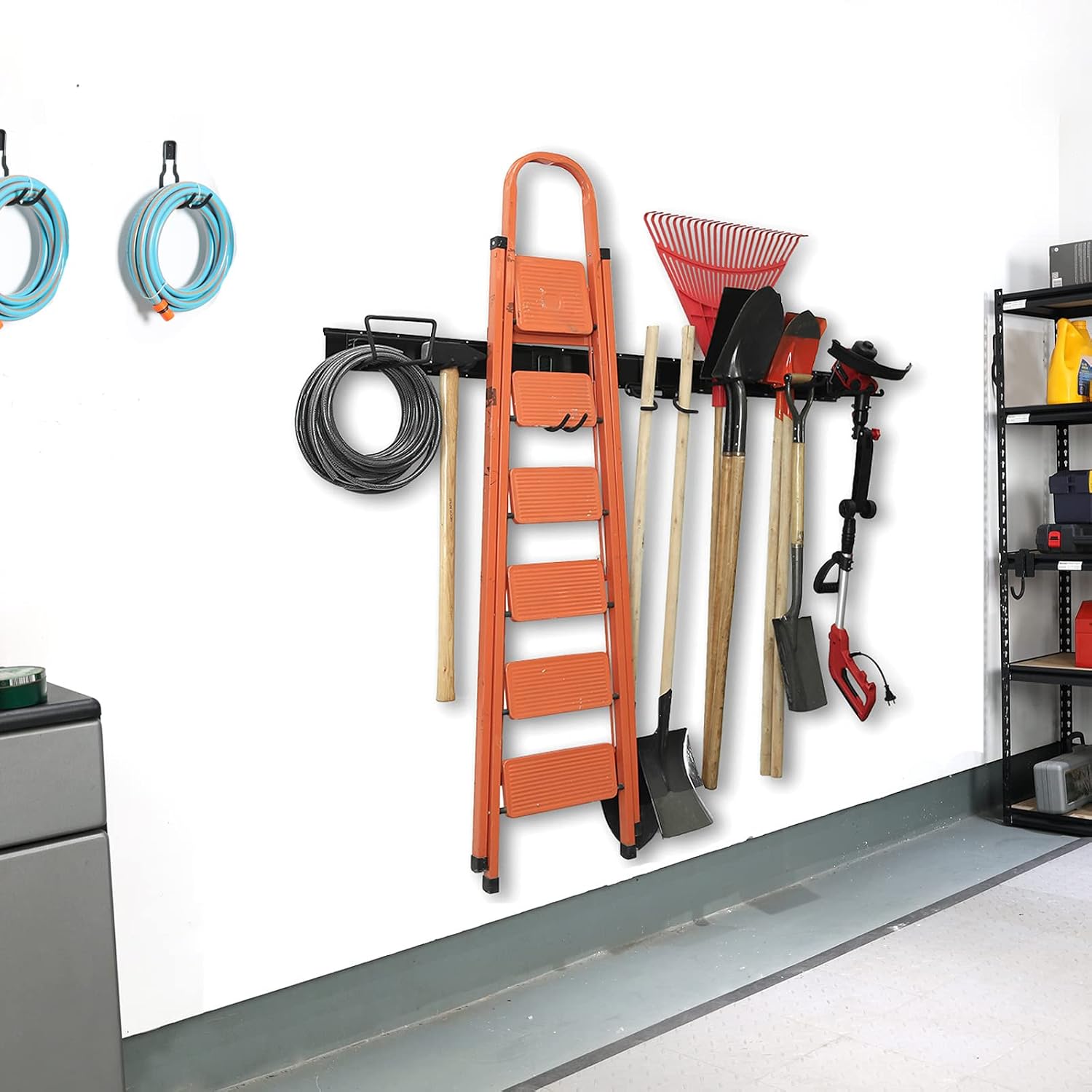 Wallmaster Garage Tool Storage Rack, Wall Mounted Garden Tool Organizer | 15 PCS Heavy Duty Tool Holder for Rake Shovel