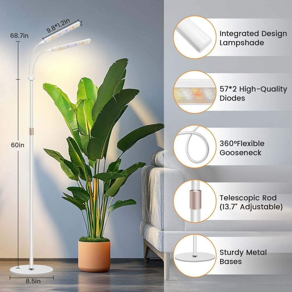 Kullsinss Grow Lights for Indoor Plants with Stand, 2-Heads Full Specturm Plant Grow Light with 4/8/12/16H Timer, 3