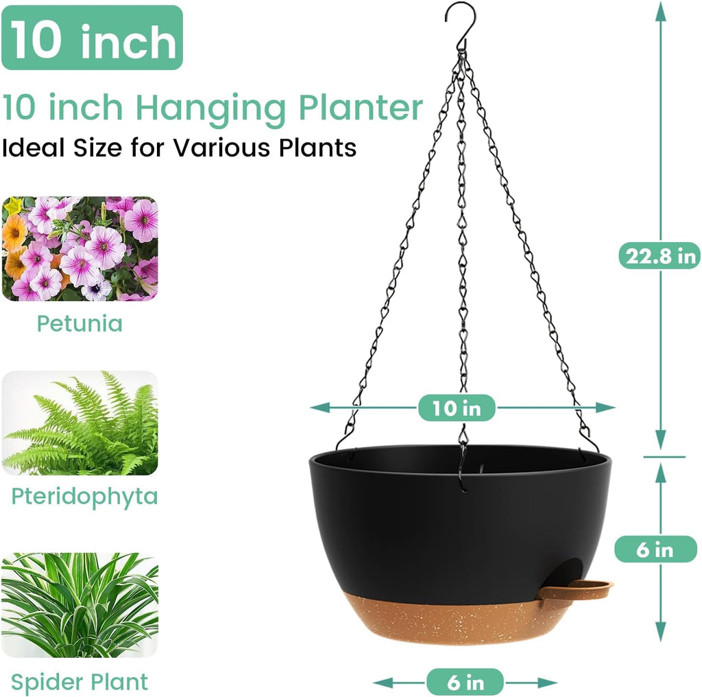 UOUZ Set of 3-10 Inch Self Watering Hanging Planters for Indoor Outdoor，Hanging Plant Pots with Drainage & Removable