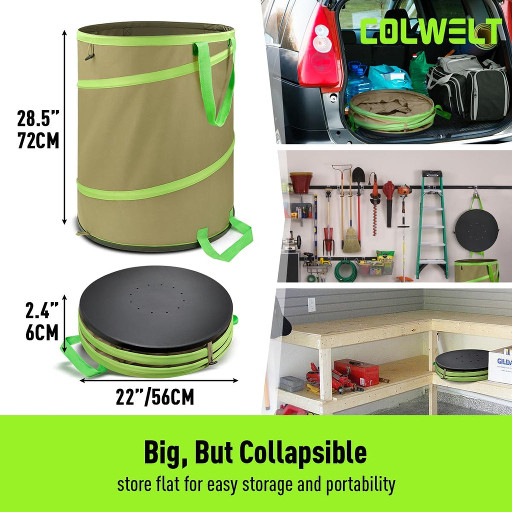 Colwelt Collapsible Garden Bag 47Gallon, Collapsible Leaf Bags with Hard Bottom, Heavy Duty Yard Waste Bag Leaf Bin