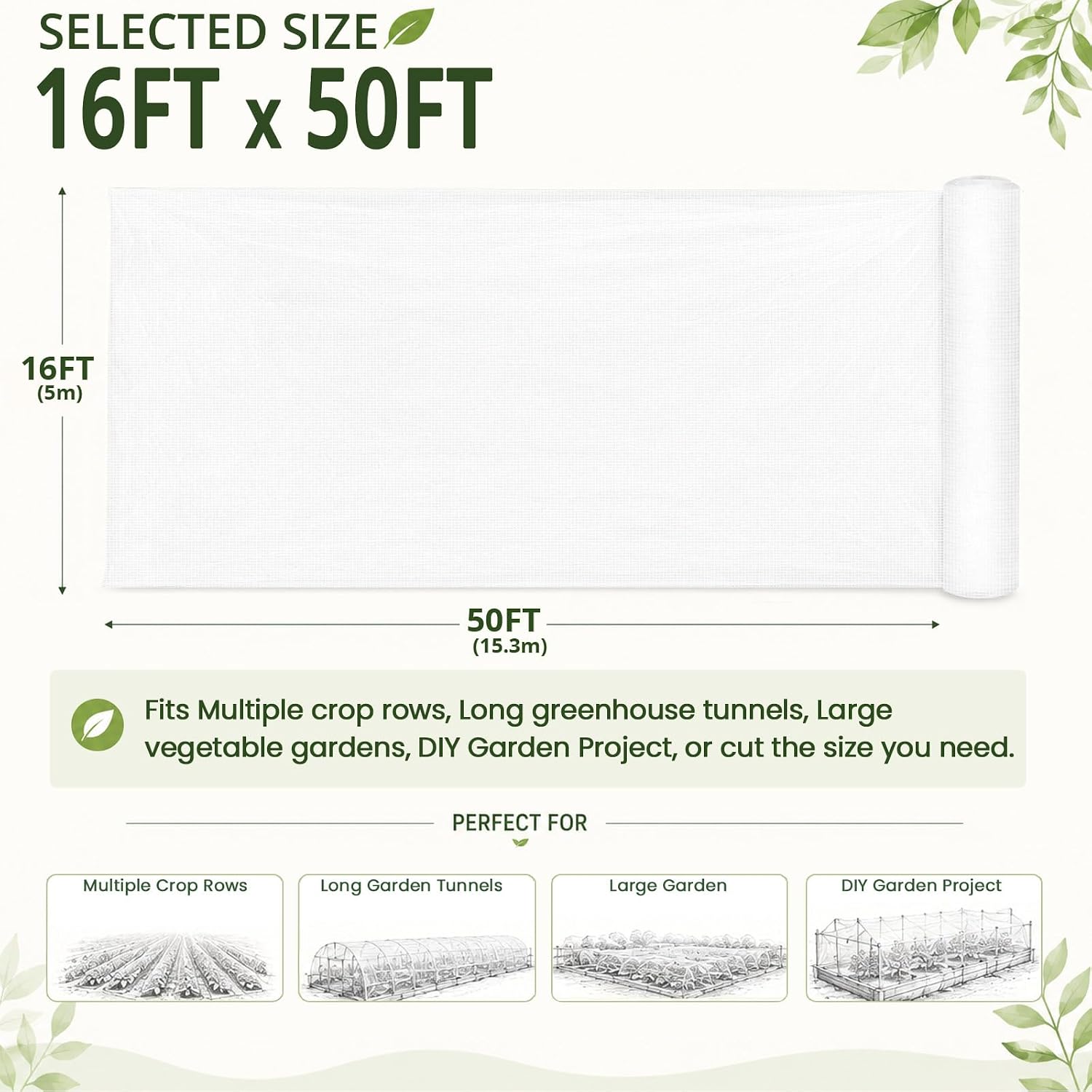 16x50Ft Garden Netting, Fine Mesh Insect Netting for Plant Protection | Mosquito Bug Bird Barrier Mesh Cover Insect