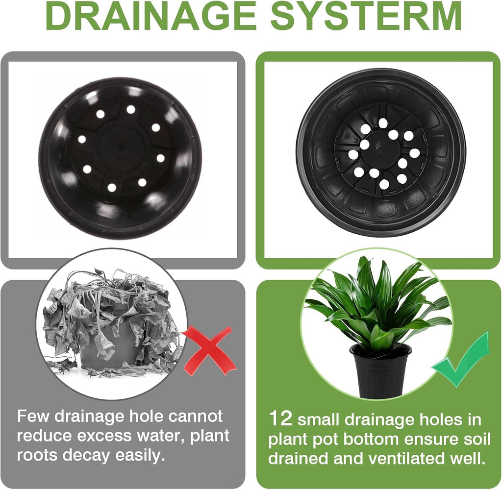 GroTheory 100 Pack 1 Gallon Nursery Pots, 6.7 Inch Plastic Pots for Plants | Plastic Flower Pots with Drainage Holes