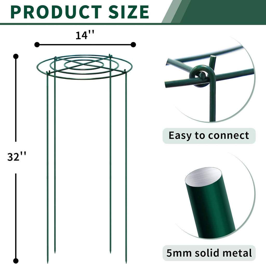 4pack Peony Cages and Supports, 14 x 32 Inch Four Legs Peony Cage, Heavy-Duty Peonies Support Cages, Peony Ring for