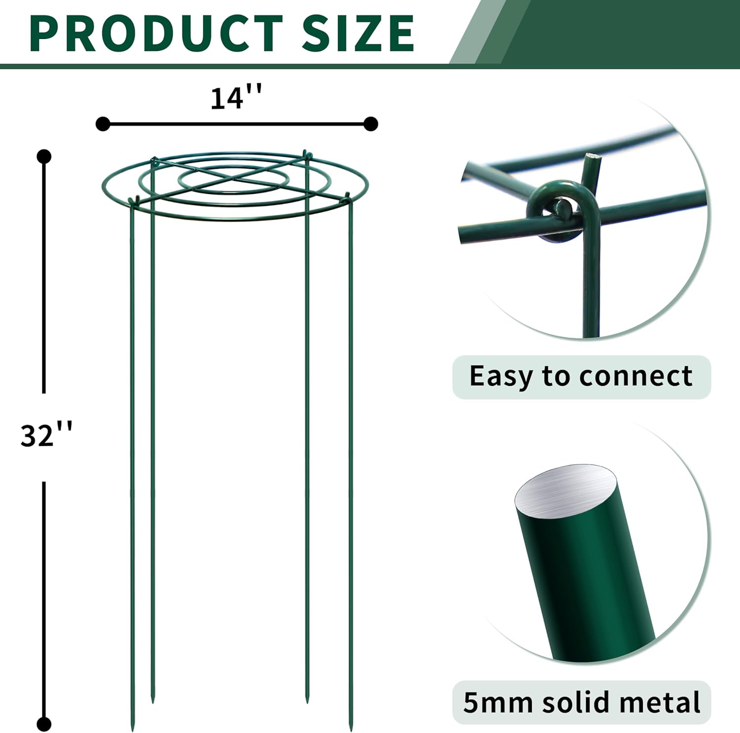 4pack Peony Cages and Supports, 14 x 32 Inch Four Legs Peony Cage, Heavy-Duty Peonies Support Cages, Peony Ring for