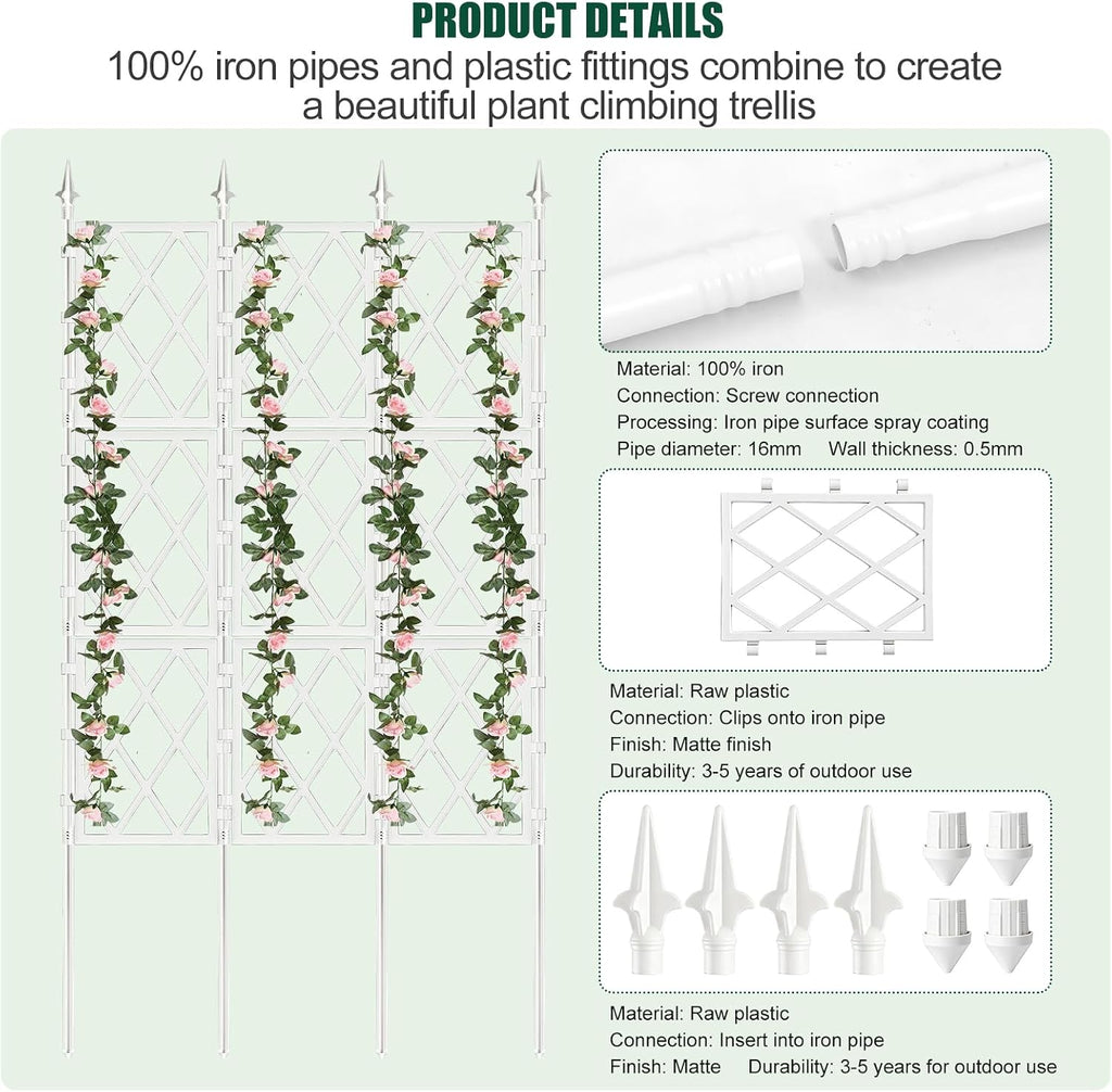 WellSign 63 Inch Metal Pipe Garden Trellis for Climbing Plants Outdoor | Wall White Trellis with Garden Twist Tie