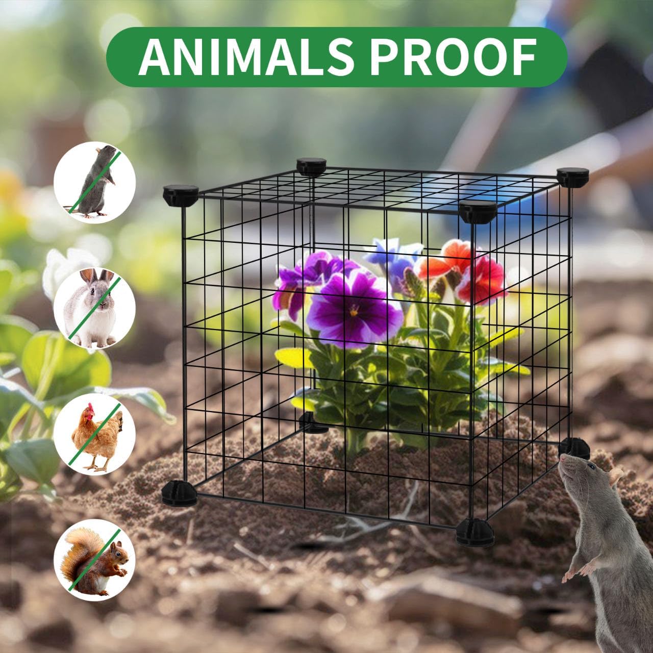 DYAUS 4 Packs Plant Protectors from Animals, Plant Cages for Outdoor Plants, 20Pcs 12"x12" Metal Plant Covers from