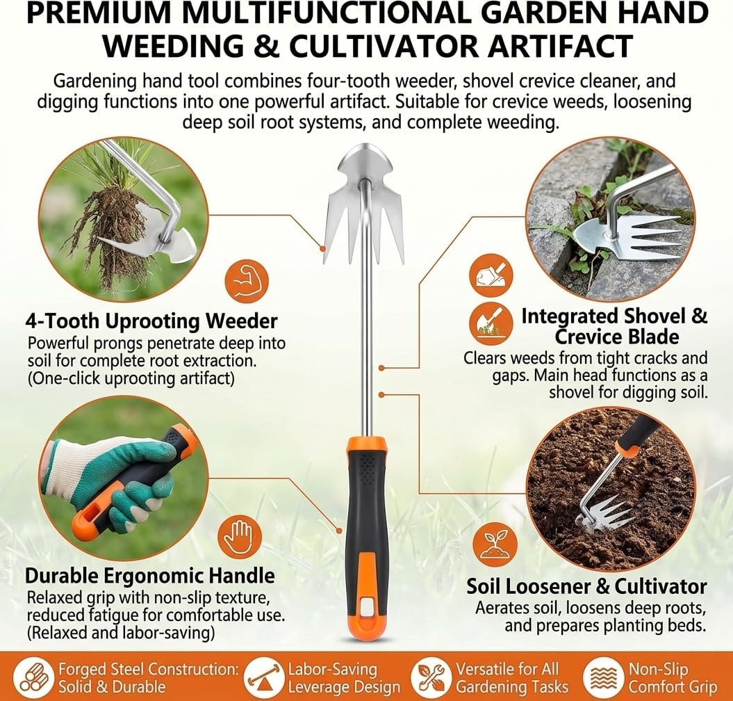 Weed Puller Tool Set - 2-Piece Hand Weeding Kit with Stainless Steel Weeder & Manganese Steel Cultivator, Precision and