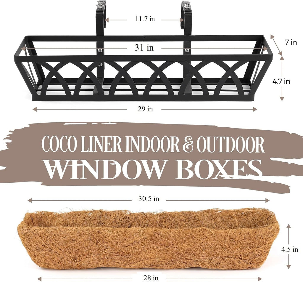 4 Pack 32IN Window Box Planter Basket w/Adjustable Brackets (S1) | Adjustable Brackets, Hanging Flower Planter Basket