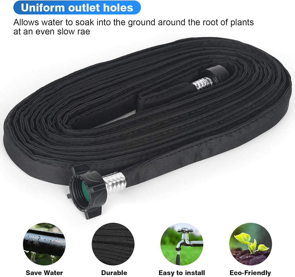 Flat Soaker Hose 50FT x 2 PACK,Drip Hose for Garden Beds Linkable Irrigation System Lightweight and Easy Watering for