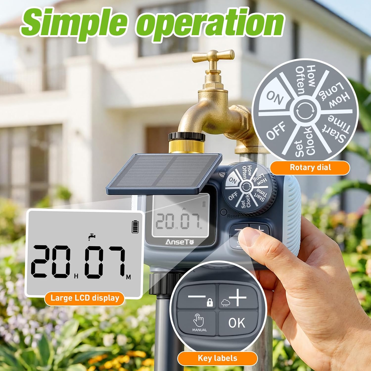 Solar Type-C Rechargeable Sprinkler Water Timer for Garden Hose Lawn | Programmable Intelligent Automatic Faucet System