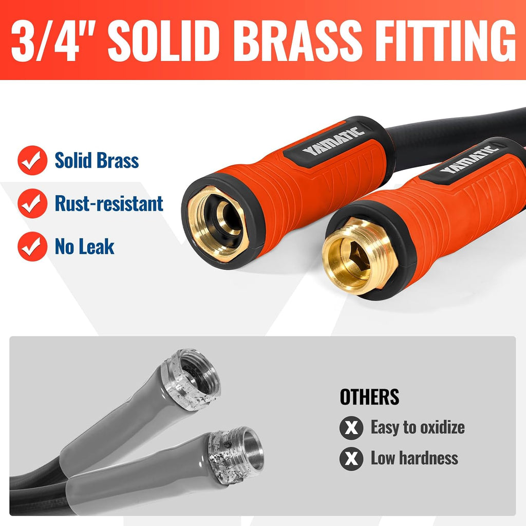 YAMATIC 50ft Flexible Garden Hose 5/8in I.D. with 360° Swivel Brass Handle | 50 FT Heavy Duty Water Hose with 3/4"