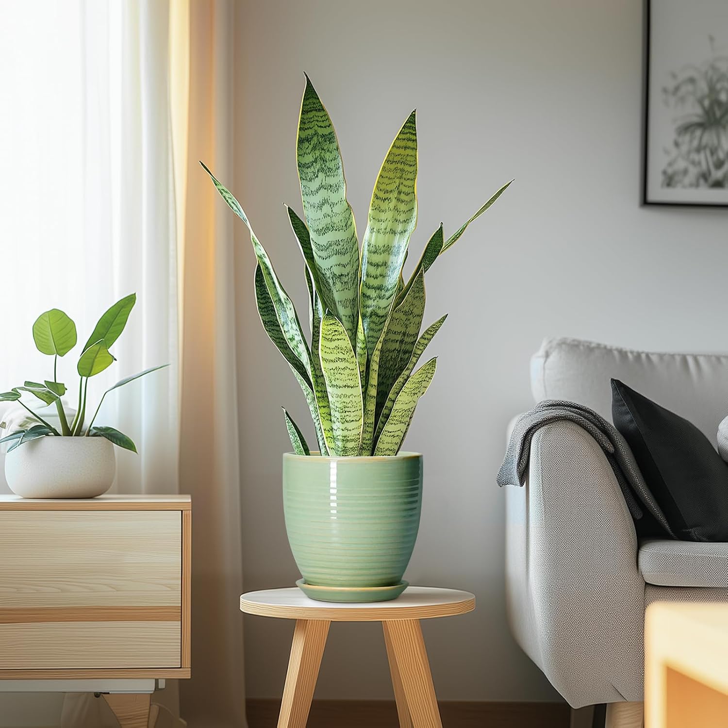 Ceramic Plant Pots - 6 Inch Ceramic Planter with Drainage Hole and Saucer, Modern Planters for Indoor Outdoor Plants