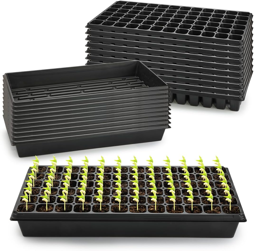 RooTrimmer 10 Pack 1020 Trays No Holes and 10 Pack 72 Cell Seed Starter Tray, 20" x 10" - Heavy Duty Reusable Plastic