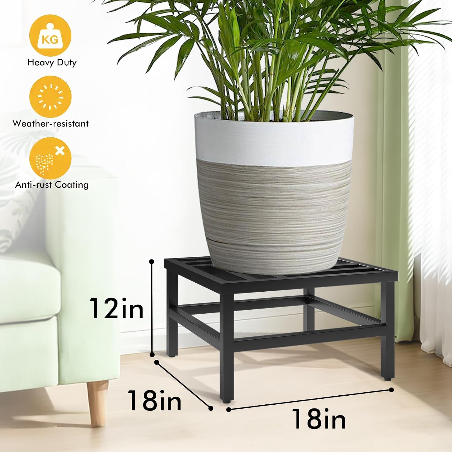 Plant Stand Indoor Outdoor, 18 Inch Heavy Duty Plant Stands Riser Metal Pedestal Stand for Large Flower Pot, Wrought