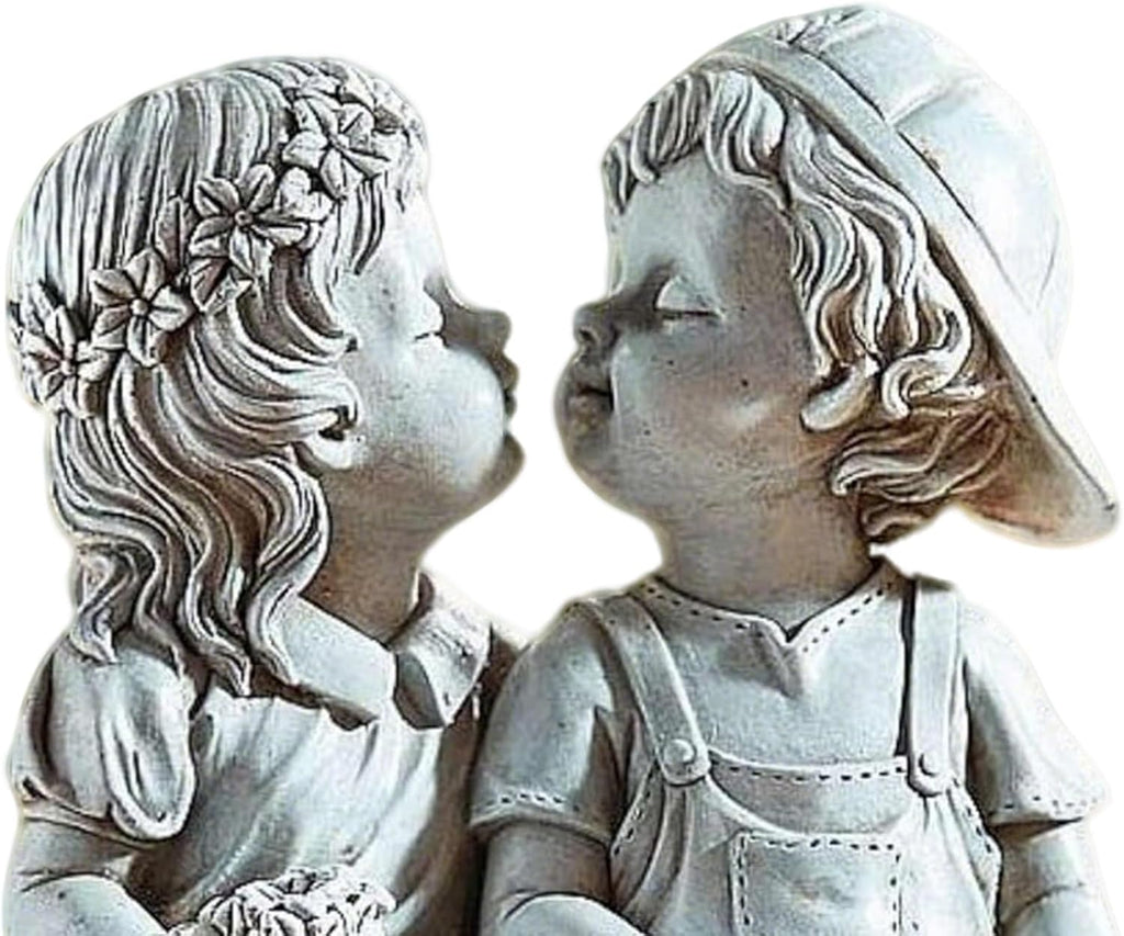 Outdoor Boy Girl Statue for Garden, Yard & Flower Bed Decor | Weather-Resistant Resin, Fist Kiss Figurine Adds