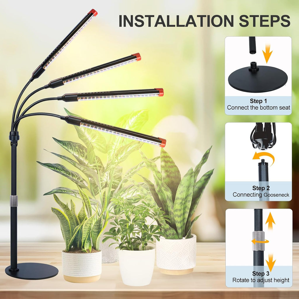 4Head Tabletop Grow Lights for Indoor Plants, Seed Starting, Bonsai, 4/8/12/16/20H Timer, 36 Watt Power Draw, NO Need